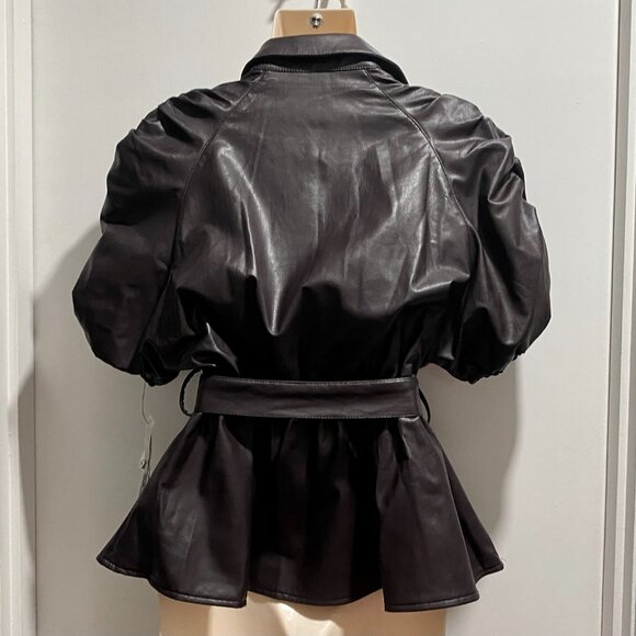 New Faux Leather Puff Sl. X Silhouette Button Up Whimsygoth Dark Romantic Top M - Picture 2 of 11